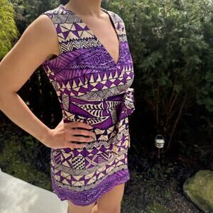 60s 70s Vintage Malihini Hawaii Dress Purple Wrap Mini Dress Womens XS/S